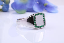 Load image into Gallery viewer, Natural Emeralds set Signet Ring, Made From Solid Cast Silver, British Hallmarked