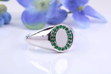 Load image into Gallery viewer, Natural Emeralds set Oval Face Signet Ring, Made From Solid Cast Silver, British Hallmarked