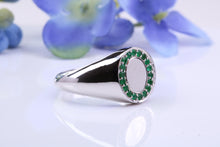 Load image into Gallery viewer, Natural Emeralds set Oval Face Signet Ring, Made From Solid Cast Silver, British Hallmarked