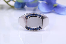 Load image into Gallery viewer, Natural Blue Sapphires set Heavy and Chunky Signet Ring, Solid Cast Silver