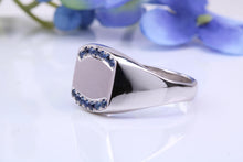 Load image into Gallery viewer, Natural Blue Sapphires set Heavy and Chunky Signet Ring, Solid Cast Silver