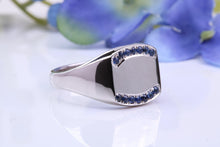 Load image into Gallery viewer, Natural Blue Sapphires set Heavy and Chunky Signet Ring, Solid Cast Silver