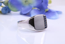 Load image into Gallery viewer, Natural Blue Sapphires set Heavy and Chunky Signet Ring, Solid Cast Silver