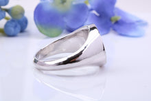 Load image into Gallery viewer, Round Face Natural Blue Sapphires set Heavy and Chunky Signet Ring, Solid Cast Silver