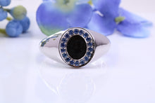 Load image into Gallery viewer, Oval Face Natural Blue Sapphires set Heavy and Chunky Signet Ring, Solid Cast Silver