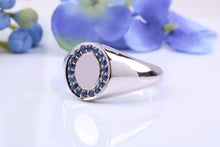 Load image into Gallery viewer, Oval Face Natural Blue Sapphires set Heavy and Chunky Signet Ring, Solid Cast Silver