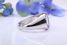 Load image into Gallery viewer, Oval Face Natural Blue Sapphires set Heavy and Chunky Signet Ring, Solid Cast Silver