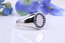Load image into Gallery viewer, Oval Face Natural Blue Sapphires set Heavy and Chunky Signet Ring, Solid Cast Silver
