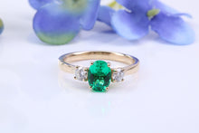 Load image into Gallery viewer, One carat Emerald and Diamond Trilogy Ring set in 18ct Yellow Gold