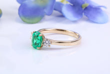 Load image into Gallery viewer, One carat Emerald and Diamond Trilogy Ring set in 18ct Yellow Gold