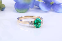 Load image into Gallery viewer, One carat Emerald and Diamond Trilogy Ring set in 18ct Yellow Gold