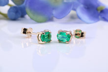 Load image into Gallery viewer, One carat Oval cut Emerald set 18ct Yellow Gold Solitaire Earrings