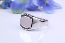 Load image into Gallery viewer, Natural Black Diamonds set Heavy and Chunky Signet Ring, Solid Cast Silver