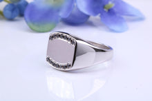 Load image into Gallery viewer, Natural Black Diamonds set Heavy and Chunky Signet Ring, Solid Cast Silver