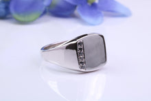 Load image into Gallery viewer, Natural Black Diamonds set Heavy and Chunky Signet Ring, Solid Cast Silver