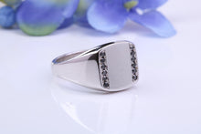 Load image into Gallery viewer, Natural Black Diamonds set Heavy and Chunky Signet Ring, Solid Cast Silver
