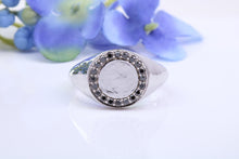 Load image into Gallery viewer, Natural Black Diamonds set Round Face Heavy and Chunky Signet Ring, Solid Cast Silver
