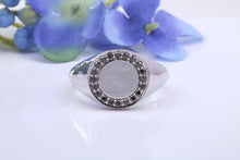 Load image into Gallery viewer, Natural Black Diamonds set Round Face Heavy and Chunky Signet Ring, Solid Cast Silver