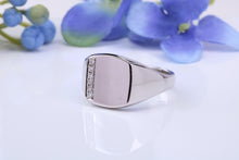 Load image into Gallery viewer, Diamonds set Heavy and Chunky Signet Ring, Solid Cast Silver