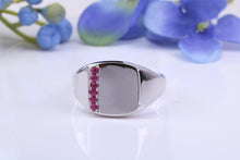 Load image into Gallery viewer, Natural Rubies set Heavy and Chunky Signet Ring, Solid Cast Silver