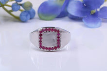 Load image into Gallery viewer, Natural Rubies set Heavy and Chunky Signet Ring, Solid Cast Silver
