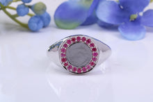 Load image into Gallery viewer, Round Face Natural Rubies set Heavy and Chunky Signet Ring, Solid Cast Silver