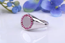 Load image into Gallery viewer, Round Face Natural Rubies set Heavy and Chunky Signet Ring, Solid Cast Silver