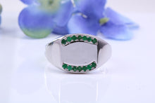 Load image into Gallery viewer, Natural Emeralds set Signet Ring, Made From Solid Cast Silver, British Hallmarked
