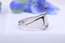Load image into Gallery viewer, Natural Emeralds set Signet Ring, Made From Solid Cast Silver, British Hallmarked