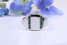 Load image into Gallery viewer, Natural Emeralds set Signet Ring, Made From Solid Cast Silver, British Hallmarked
