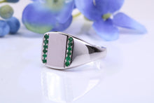 Load image into Gallery viewer, Natural Emeralds set Signet Ring, Made From Solid Cast Silver, British Hallmarked