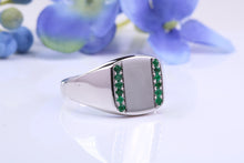 Load image into Gallery viewer, Natural Emeralds set Signet Ring, Made From Solid Cast Silver, British Hallmarked