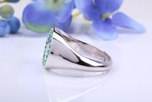 Load image into Gallery viewer, Natural Emeralds set Round Face Signet Ring, Made From Solid Cast Silver, British Hallmarked