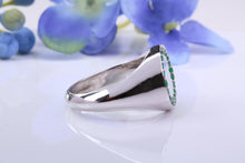 Load image into Gallery viewer, Natural Emeralds set Round Face Signet Ring, Made From Solid Cast Silver, British Hallmarked