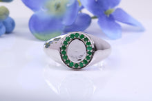 Load image into Gallery viewer, Natural Emeralds set Oval Face Signet Ring, Made From Solid Cast Silver, British Hallmarked