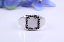 Load image into Gallery viewer, Natural Black Diamonds set Heavy and Chunky Signet Ring, Solid Cast Silver