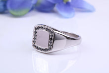 Load image into Gallery viewer, Natural Black Diamonds set Heavy and Chunky Signet Ring, Solid Cast Silver