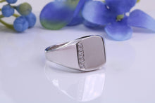 Load image into Gallery viewer, Diamonds set Heavy and Chunky Signet Ring, Solid Cast Silver