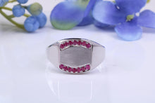 Load image into Gallery viewer, Natural Rubies set Heavy and Chunky Signet Ring, Solid Cast Silver