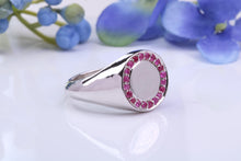 Load image into Gallery viewer, Round Face Natural Rubies set Heavy and Chunky Signet Ring, Solid Cast Silver