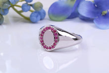 Load image into Gallery viewer, Oval Face Natural Rubies set Heavy and Chunky Signet Ring, Solid Cast Silver