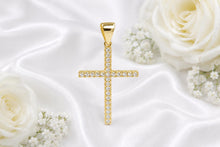 Load image into Gallery viewer, 50 mm Long Half carat Diamond set Cross, Choice of Solid Yellow or White Gold
