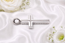 Load image into Gallery viewer, Small Two Rows Diamonds set Cross, Measures 29 mm long, choice of Yellow or White Gold