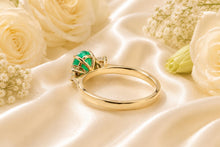 Load image into Gallery viewer, One carat Emerald and Diamond Trilogy Ring set in 18ct Yellow Gold
