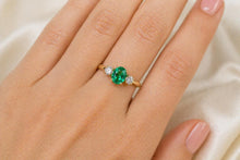 Load image into Gallery viewer, One carat Emerald and Diamond Trilogy Ring set in 18ct Yellow Gold