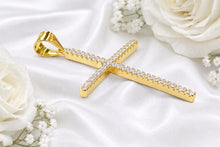 Load image into Gallery viewer, 50 mm Long Half carat Diamond set Cross, Choice of Solid Yellow or White Gold