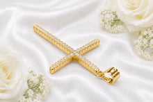 Load image into Gallery viewer, 50 mm Long Half carat Diamond set Cross, Choice of Solid Yellow or White Gold