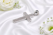 Load image into Gallery viewer, Small Two Rows Diamonds set Cross, Measures 29 mm long, choice of Yellow or White Gold