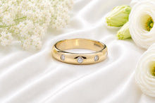 Load image into Gallery viewer, Chunky Trilogy Natural Diamonds Set Yellow Gold Band, British Hallmarked