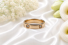 Load image into Gallery viewer, Four Natural Diamonds Set Yellow Gold Band, British Hallmarked